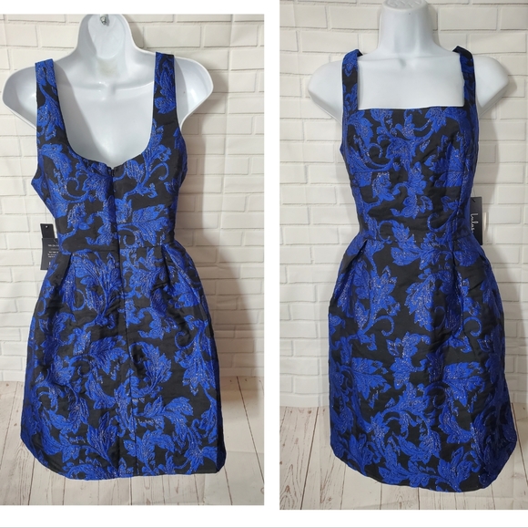 Lulu's Blue Brocade Jaquard Style Cocktail Dress - Picture 1 of 5